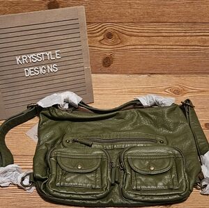 Ampere Creations Army Green Vegan Leather Convertable Shoulder Bag Backpack